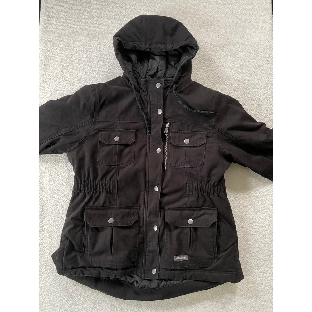 Berne Womens Large Hooded Work Jacket Black Quilted Lined Canvas Utility WCH63BK